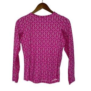 Icikuls Pink Geometric Print Crew Neck Long Sleeve Shirt Size XS Women